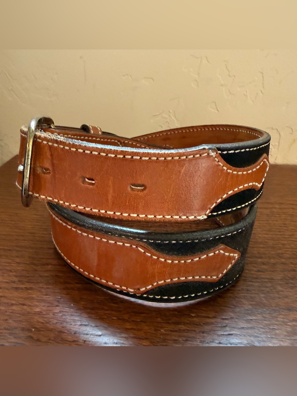 Circle Y Texas Hand Stitched Two-Tone Suede Leather Saddle Belt 8929 Size 34
